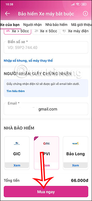 Mua bảo hiểm xe máy online trên MoMo