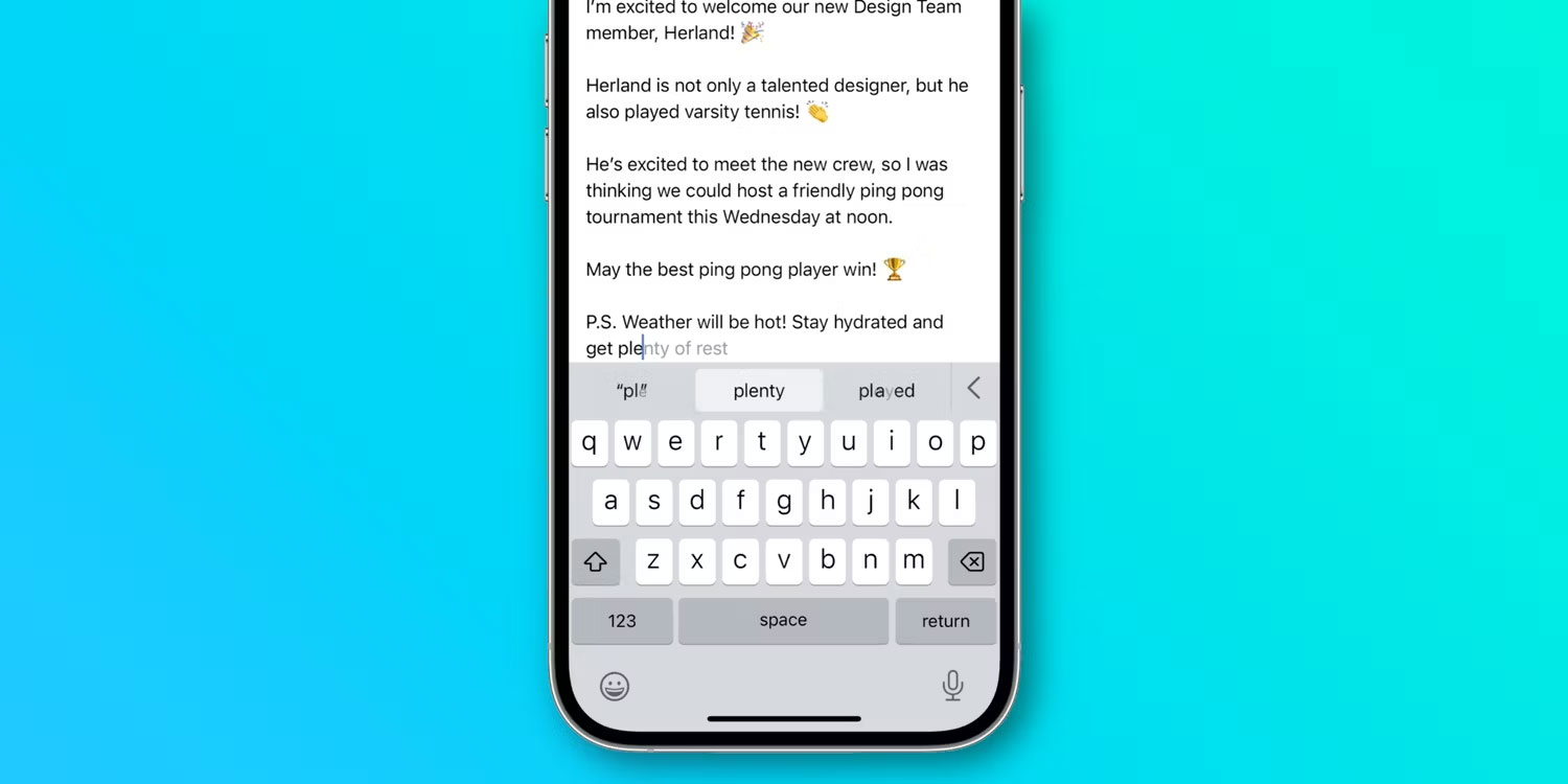 Dự đoán nội tuyến bàn phím của iOS 17 trong ứng dụng Ghi chú 