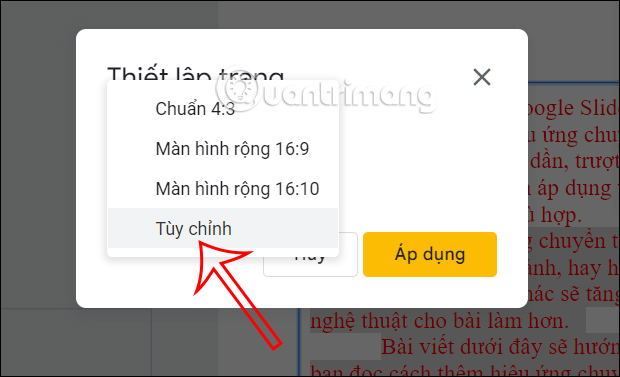 Tùy chỉnh kích thước trang Google Slides