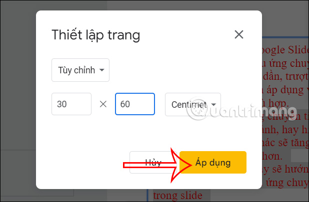 Thay đổi kích thước trang Google Slides