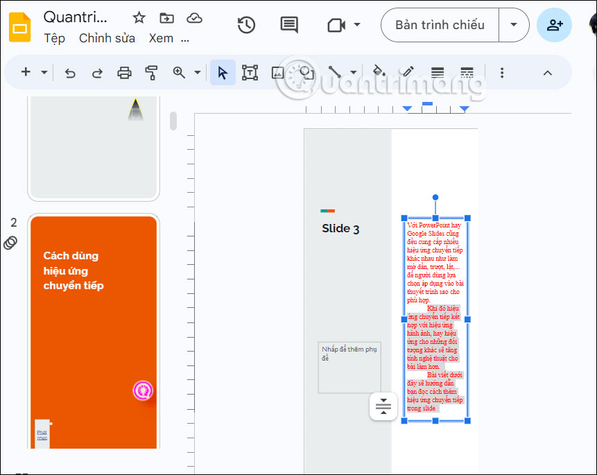 Slide chiều dọc trong Google Slides