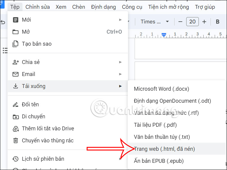 Lưu ảnh từ Google Docs bằng file zip