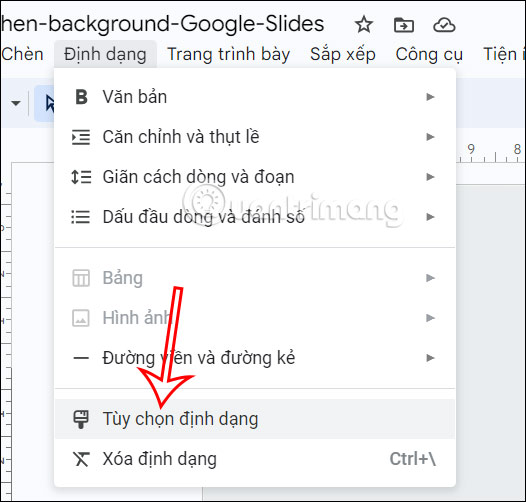 Tùy chọn Định dạng trên Google Slides
