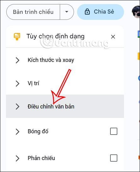 Điều chỉnh văn bản trên Google Slides