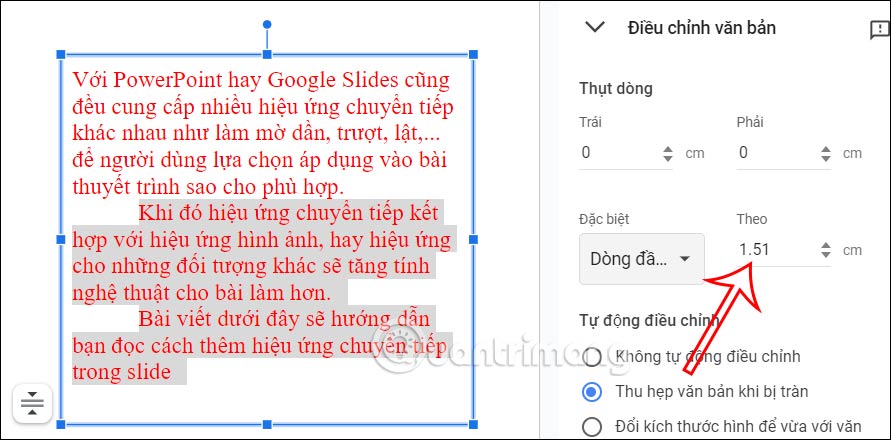 Chỉnh thụt lề bằng định dạng trong Google Slides