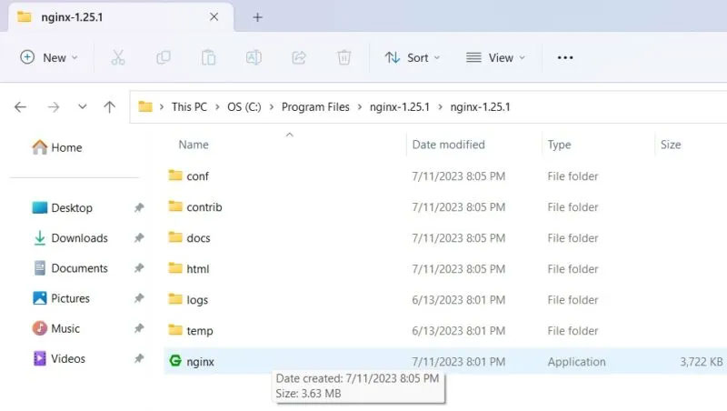 Nhấp đúp vào ứng dụng Nginx bên trong thư mục Program Files.