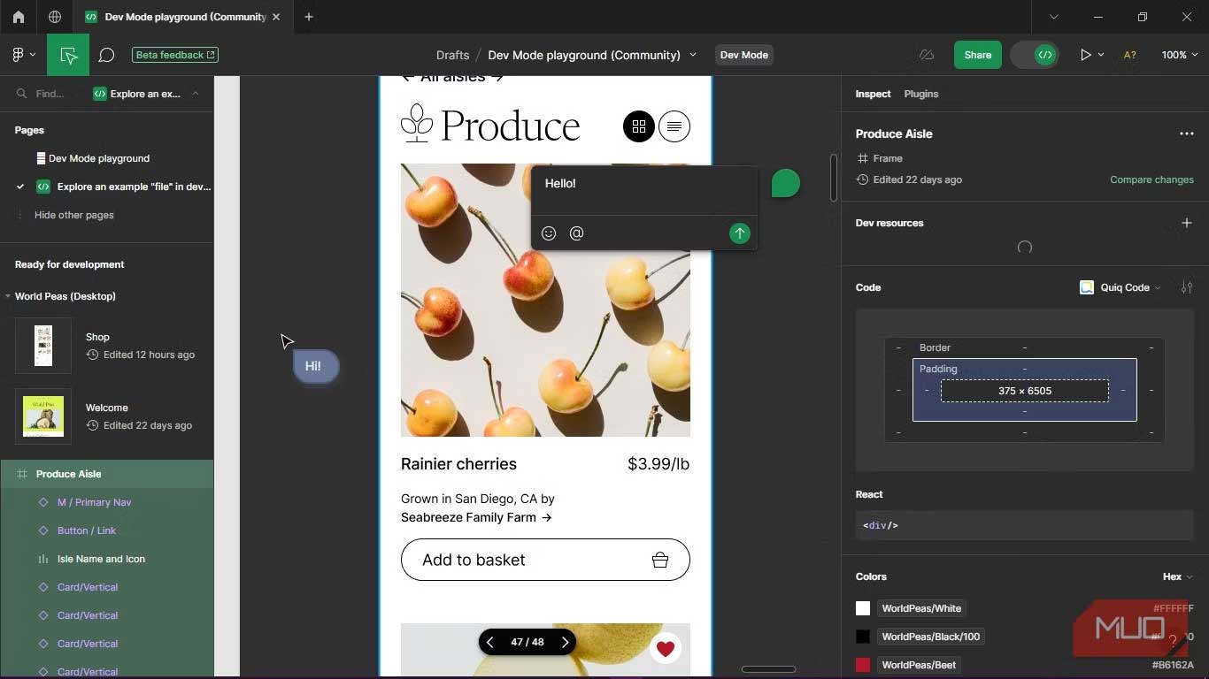 Nút chia sẻ trên Dev Mode