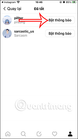 Bỏ chặn tài khoản Threads