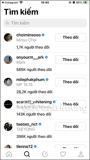 Tìm kiếm tài khoản moment
