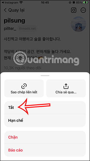 Chặn tài khoản Threads
