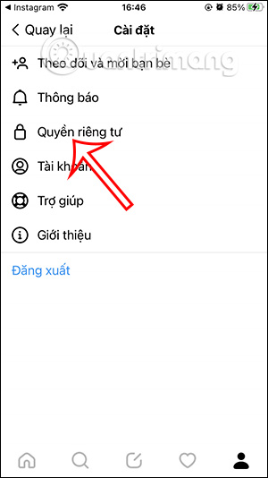 Quyền riêng tư tài khoản Threads