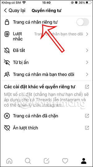 Bật chế độ riêng tư cho Threads