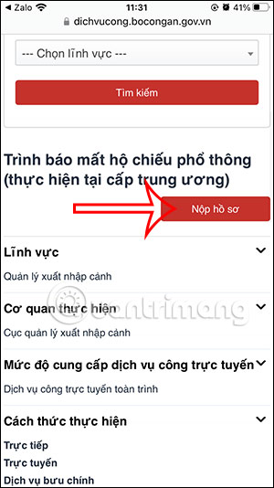 Nộp hồ sơ báo mất hộ chiếu online