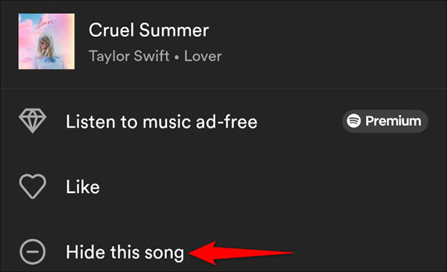 Chọn “Hide This Song”