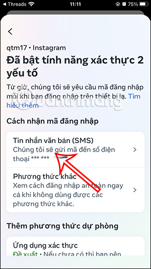 Phương thức xác thực 2 lớp Threads