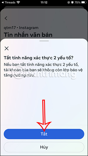 Hủy xác thực 2 lớp Threads