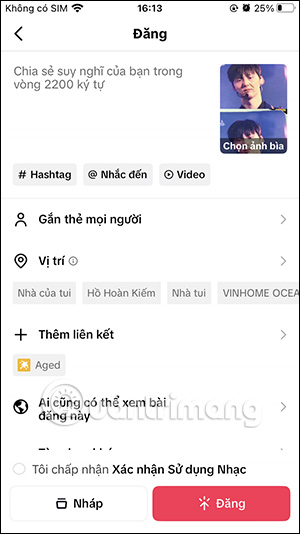 Đăng video filter già đi trên TikTok