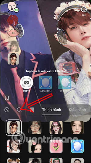 Giao diện tìm hiệu ứng TikTok