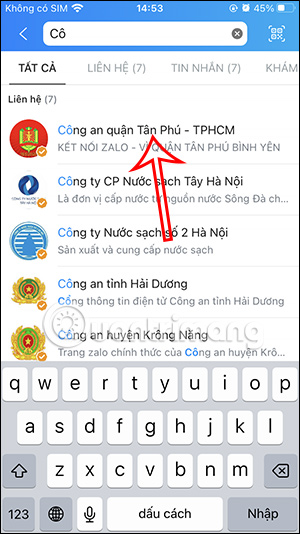 Tìm kiếm tài khoản Zalo OA