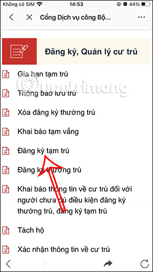Đăng ký tạm trú online
