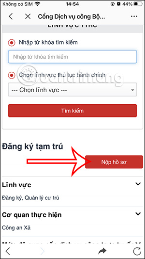 Nộp hồ sơ đăng ký tạm trú online
