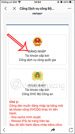 Đăng nhập vào cổng dịch vụ công