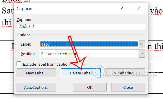 Xóa nhãn mới caption Word