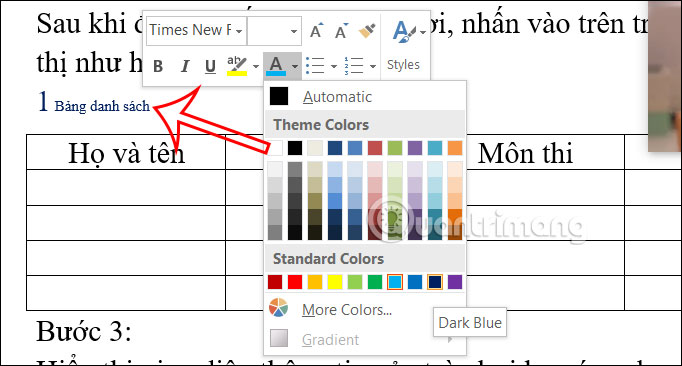 Chỉnh định dạng caption bảng Word