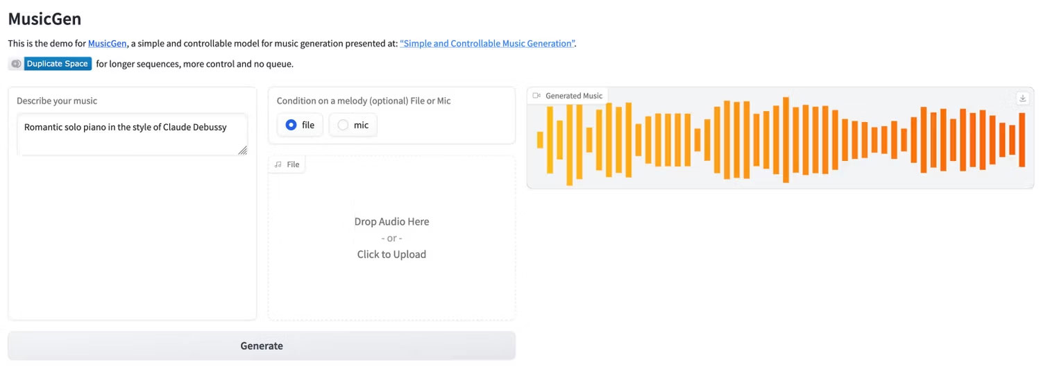 Giao diện web MusicGen