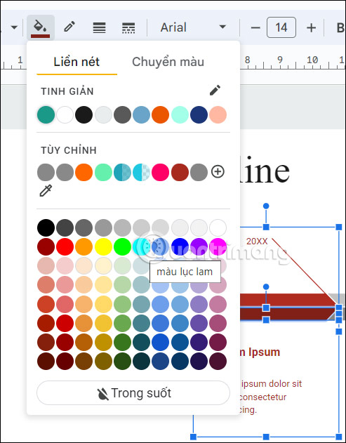 Chọn màu đối tượng trong Timeline Google Slides