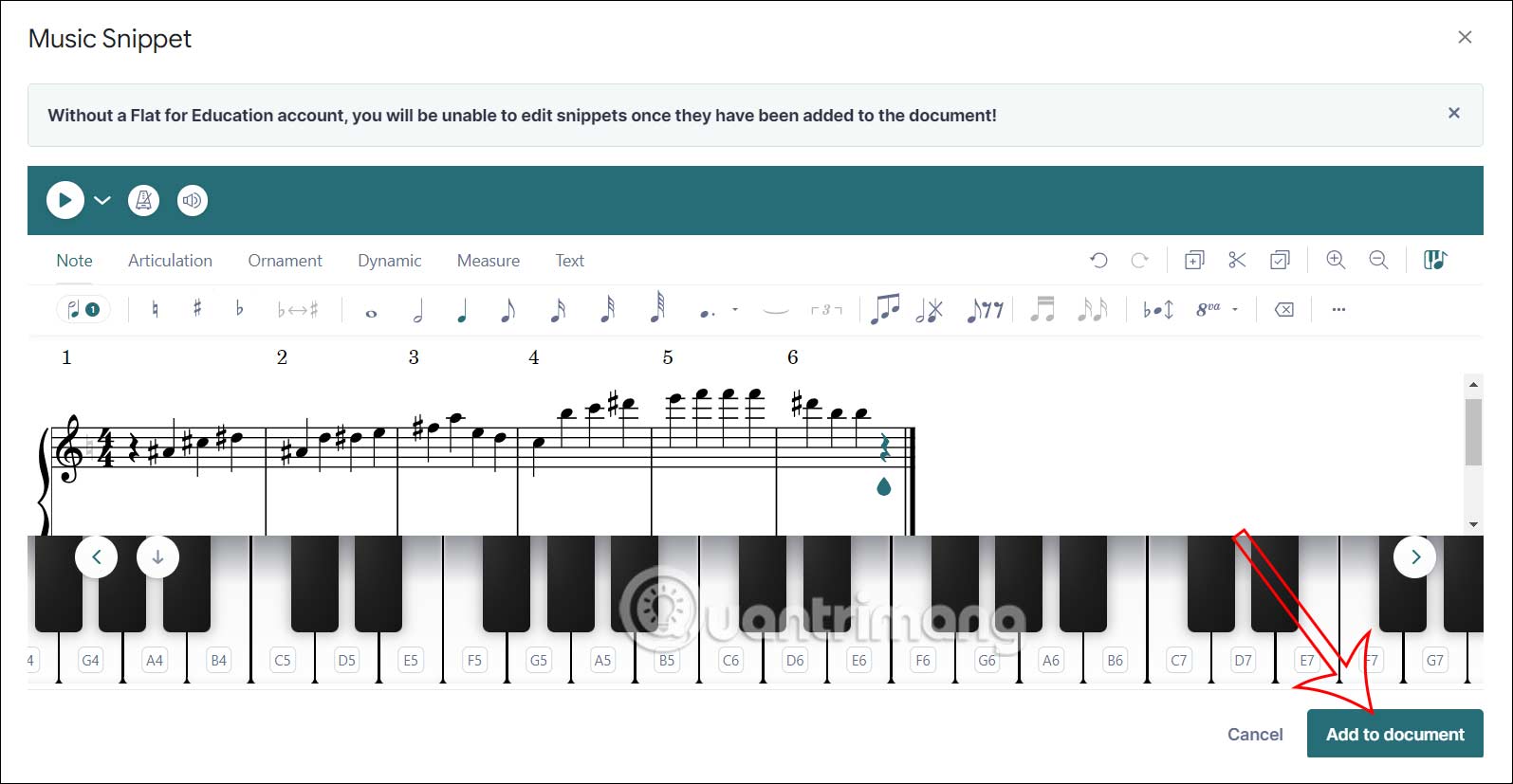 Chọn nốt nhạc Music Snippet Google Docs
