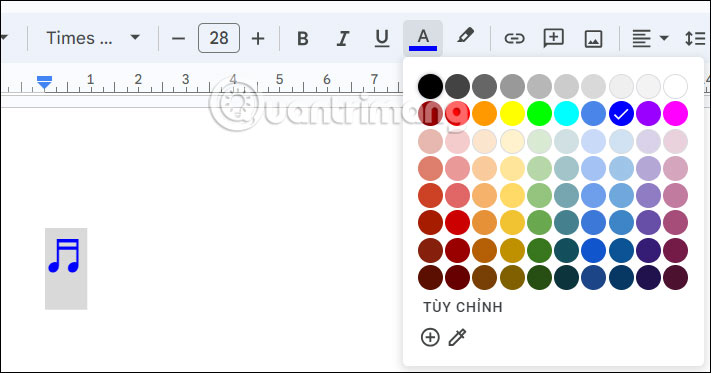 Chèn nốt nhạc trong Google Docs