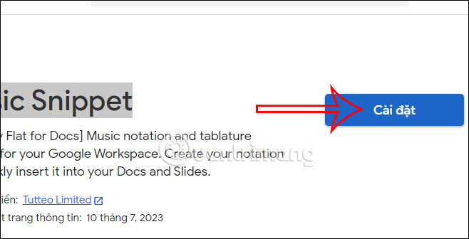 Cài tiện ích Music Snippet trong Google Docs