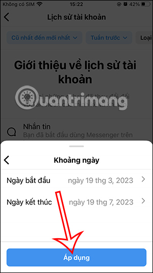 Áp dụng khoảng thời gian cần lọc