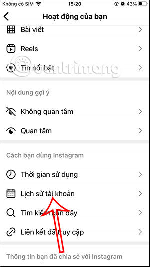 Lịch sử tài khoản Instagram
