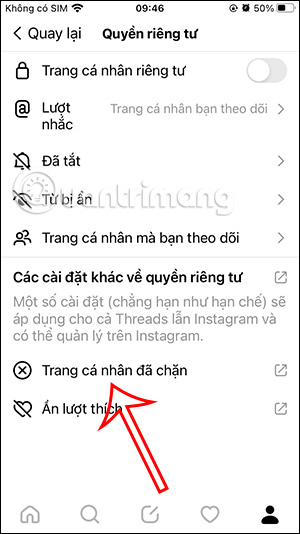 Trang cá nhân đã chặn trên Threads