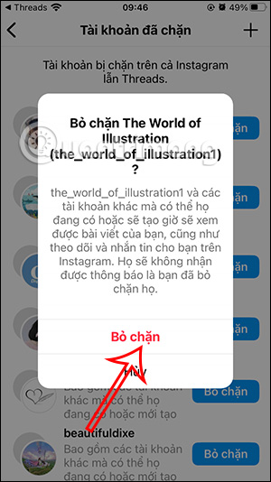 Chọn chặn tài khoản Threads