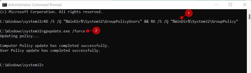 Reset group policy bằng Command Prompt