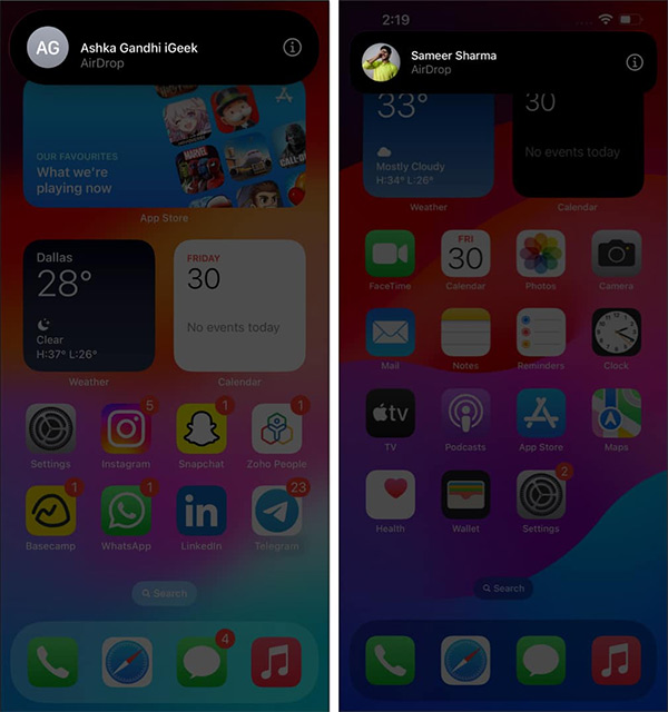 Thông báo thông tin chia sẻ trên iPhone 