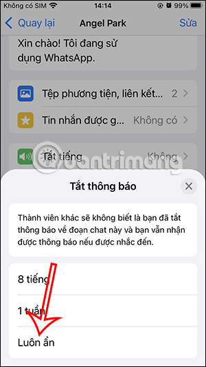 Tắt thông báo tin nhắn WhatsApp