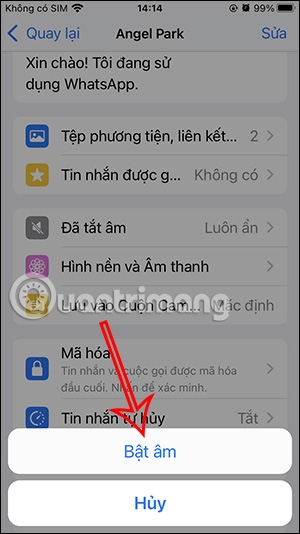 Bật thông báo tin nhắn WhatsApp