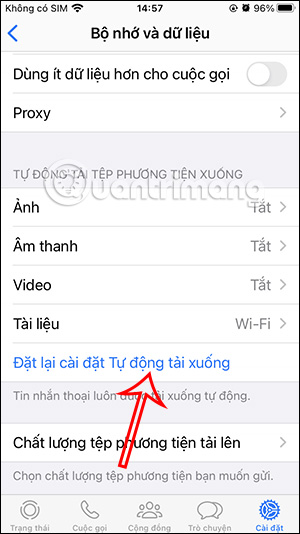Đặt lại tự động tải trên WhatsApp