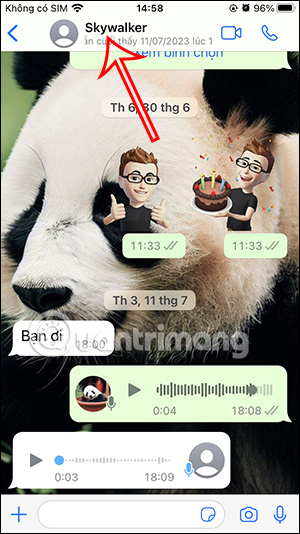 Nhấn vào tên tài khoản WhatsApp
