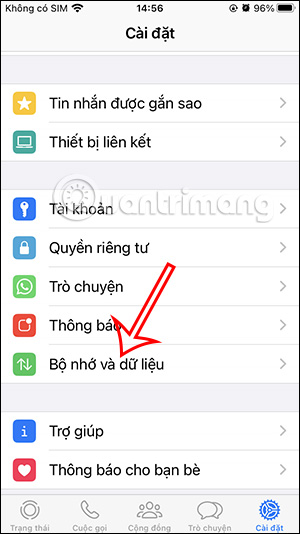 Bộ nhớ và dữ liệu WhatsApp