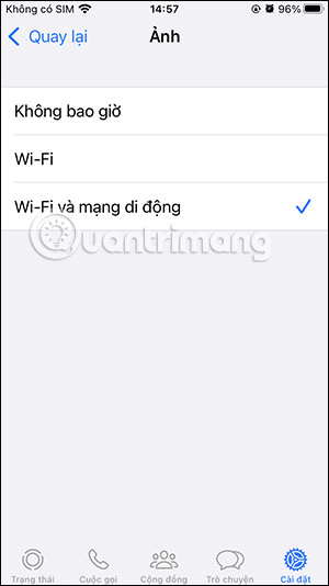 Chỉnh tự động tải ảnh WhatsApp