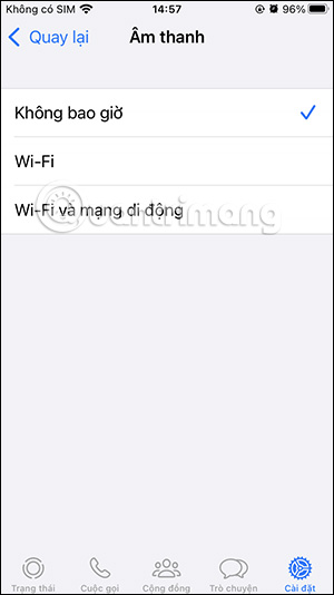 Không tải âm thanh tự động WhatsApp