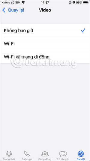 Không tải video WhatsApp tự động