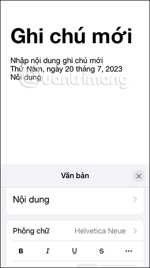 Điều chỉnh chữ trong ghi chú