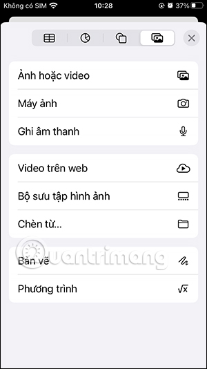 Chọn chèn nội dung vào ghi chú
