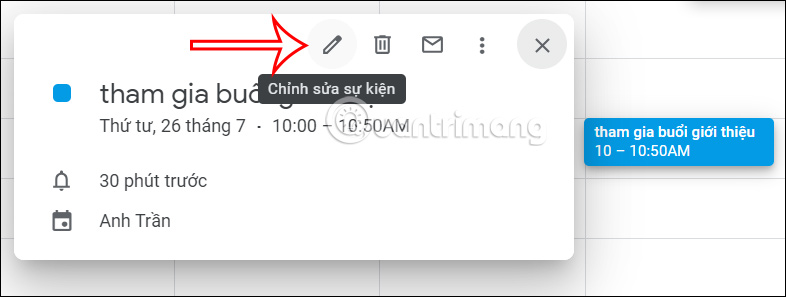 Chỉnh sửa lại sự kiện trên Google Calendar